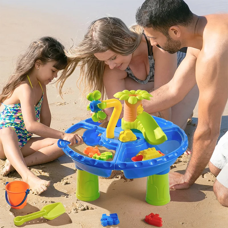 Kids Sand Water Table for Toddlers Age 1-3, 22PCS 3 in 1 Beach Summer Toys Sandbox Table for Outdoor Activity