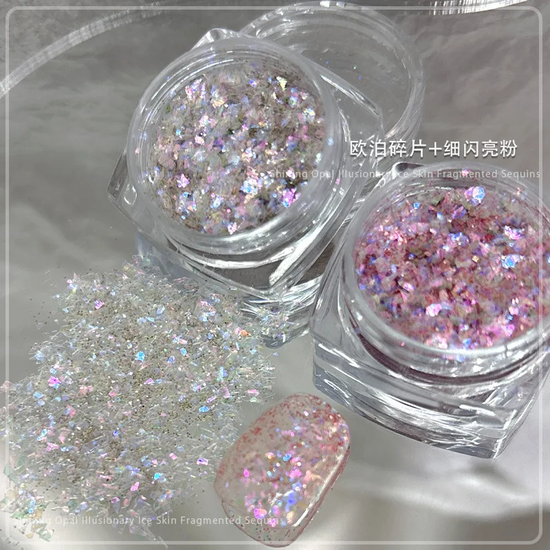 2 الأواني غير النظامية مسمار الفن أوبال بريق مسحوق الترتر Paillette اكسسوارات ل مانيكير ديكور الأظافر لوازم الديكور المواد