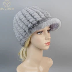 2024 Real Fur Cap Knitted Natural Mink Fur Cap For Women Winter Avoid Wind And Snow Good Quality Female Mink Peaked Cap Ear Warm