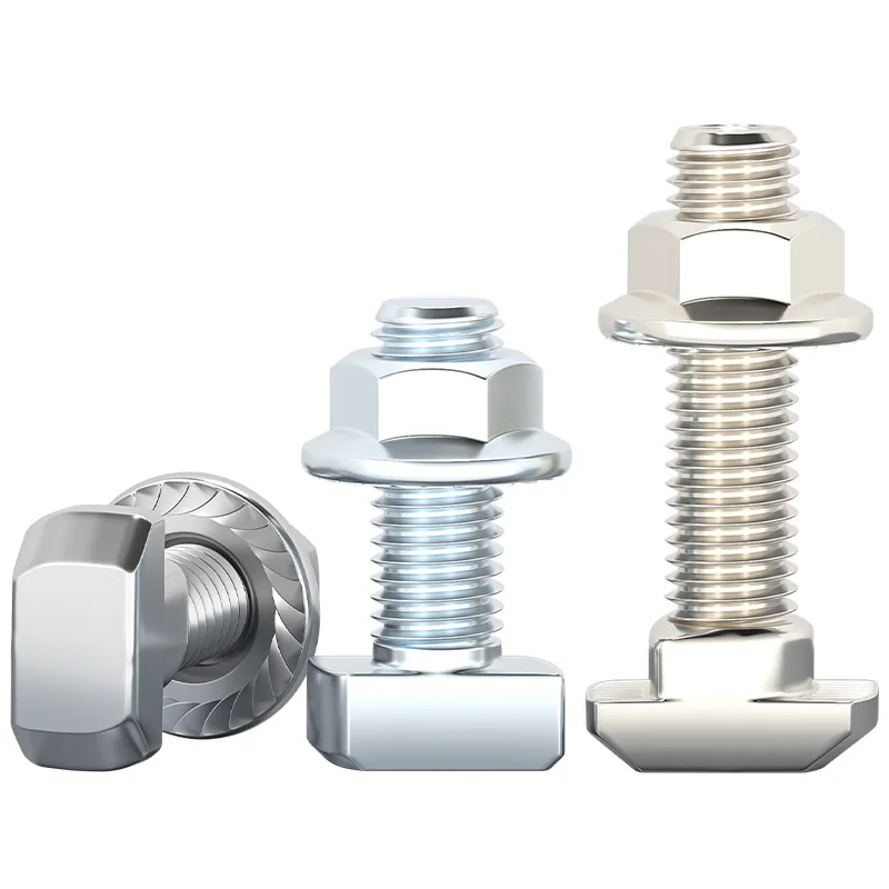 5Sets M5 M6 M8 Nickel Plated T Hammer Head T Bolt Screws Aluminum Connector Hexagon Flange Nuts for 20/30/40/45 Series