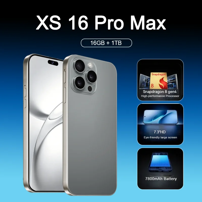 

2026 NEW High Quality XS 16 Pro Max Global Version 7.3" Original Intelligent System HD 5G Dual Card Standby 7800mAh Battery