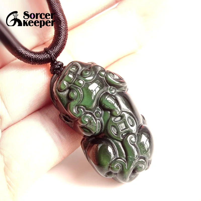 100% Real Natural Rainbow Obsidian Carved Brave Troops Amulet Lucky Pendant Necklace Fashion Animal Crystal Jewelry Beads BS11