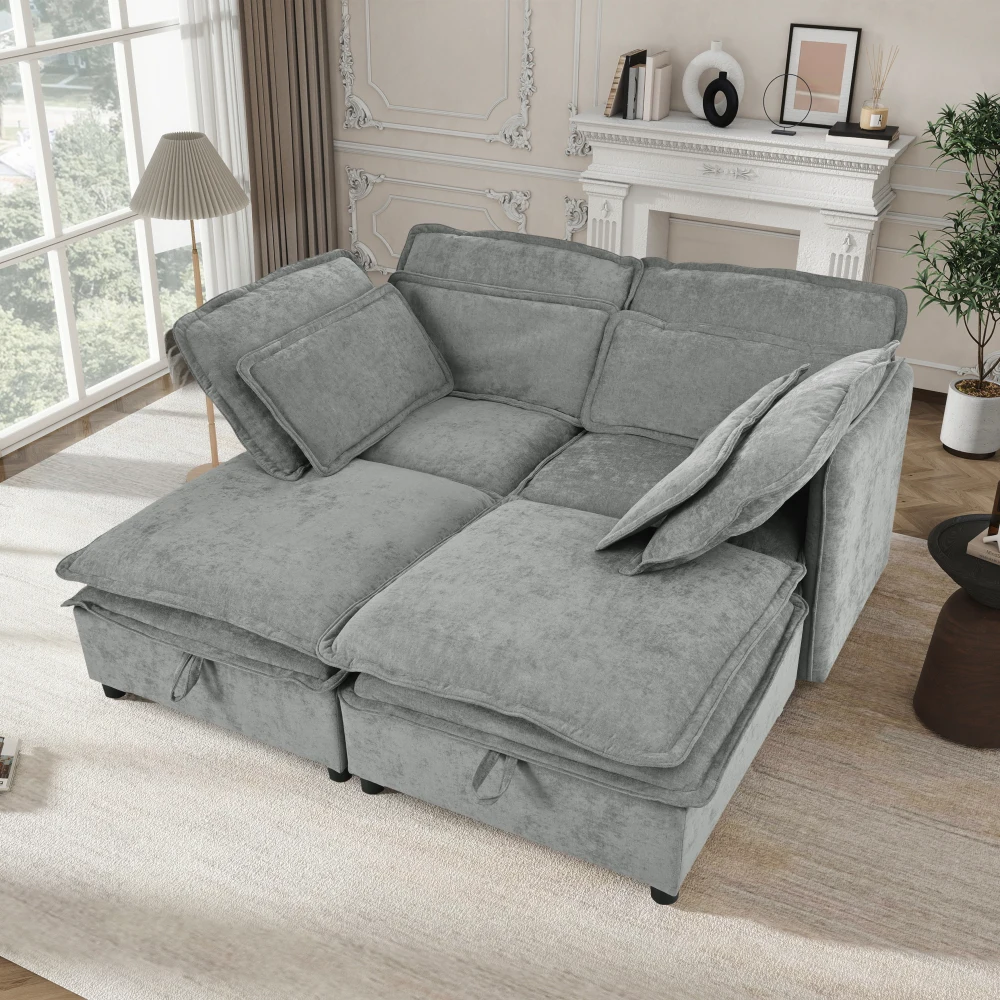 Double-Layer Cushion Modular Sofa, Freely Combinable, 4-Seater with Storage Function, Perfect for Living Rooms, and Apartments