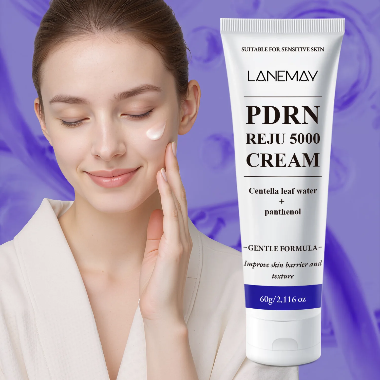 PDRN Reju 5000 Cream  - with Biome PDRN, Centella & Panthenol - Gentle Formula to Strengthen Skin Barrier Soothe Sensitive Skin.
