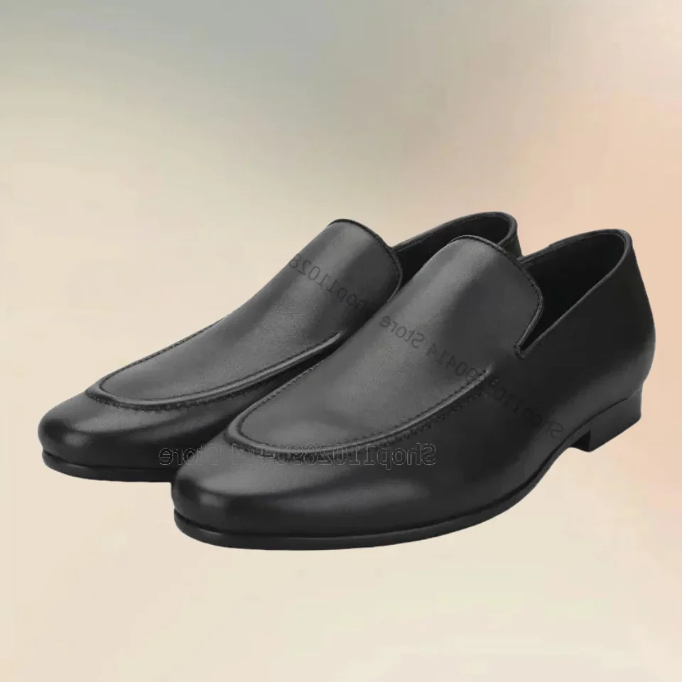 Черные мужские лоферы из матовой кожи с шитьем