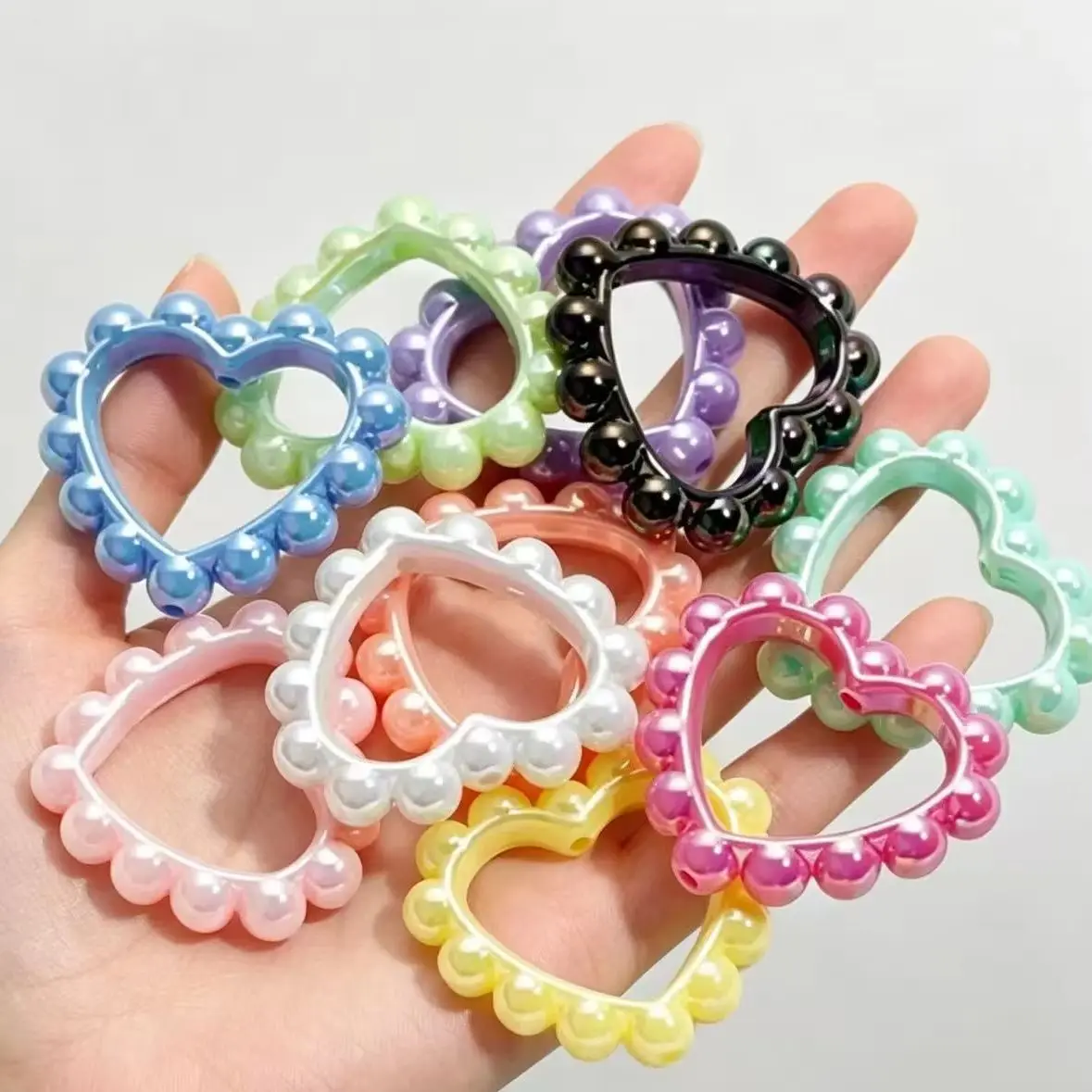 5-20pcs Heart Acrylic Plated UV Color Love Garland Beaded Handmade DIY Mobile Phone Chain Keychain Accessories Pen Decoration