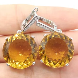 Buy 4 Get 1 Free 35x20mm Big Round Gemstone 16g Aquamarine Swiss Blue Topaz Golden Citrine Ladies Silver Earrings