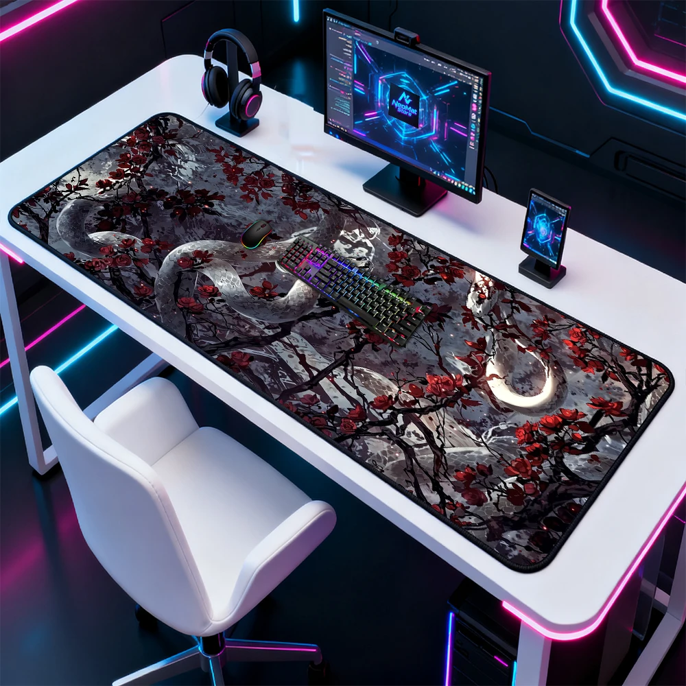 Gothic Floral Mouse Pad Desk Mat Serpent 140x60 Rose Gaming Mousepad 160x60 Large Red Aesthetic White Keyboard Mousepads