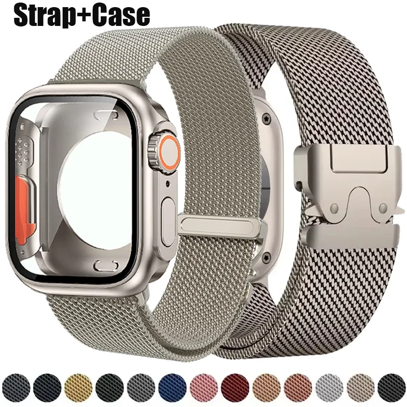 Strap+Case For Apple watch S10 42mm 41 40 44 45 46MM Milanese bracelet Change To Ultra Bumper Cover For iWatch Series 10 8 9 7 6