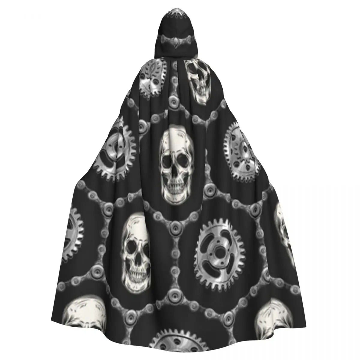 Geometric Hexagonal With Skulls Bike Chains Hooded Cloak Polyester Unisex Witch Cape Costume Accessory