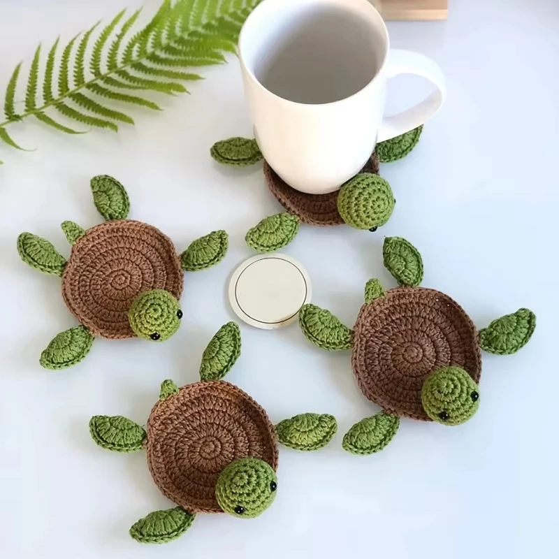 Handmade Crochet Turtle Coaster Fun Animal Mug Rug Creative Knitting Housewarming Gift Home Decor Gift for Daughter Mom
