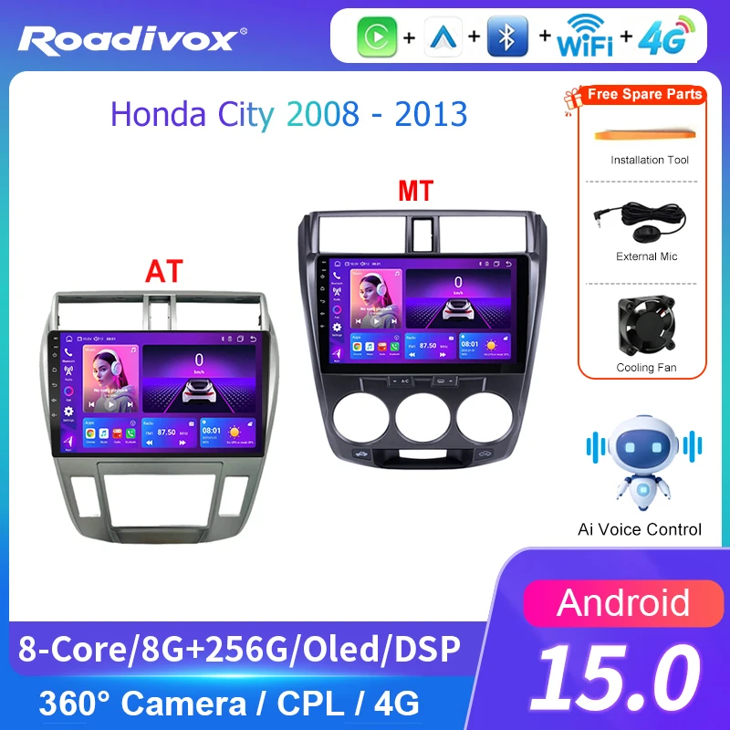 AI VOICE roadivox Android car radio for Honda City 2008 2013 stereo GPS Navigation video Multimedia Player tape recorder