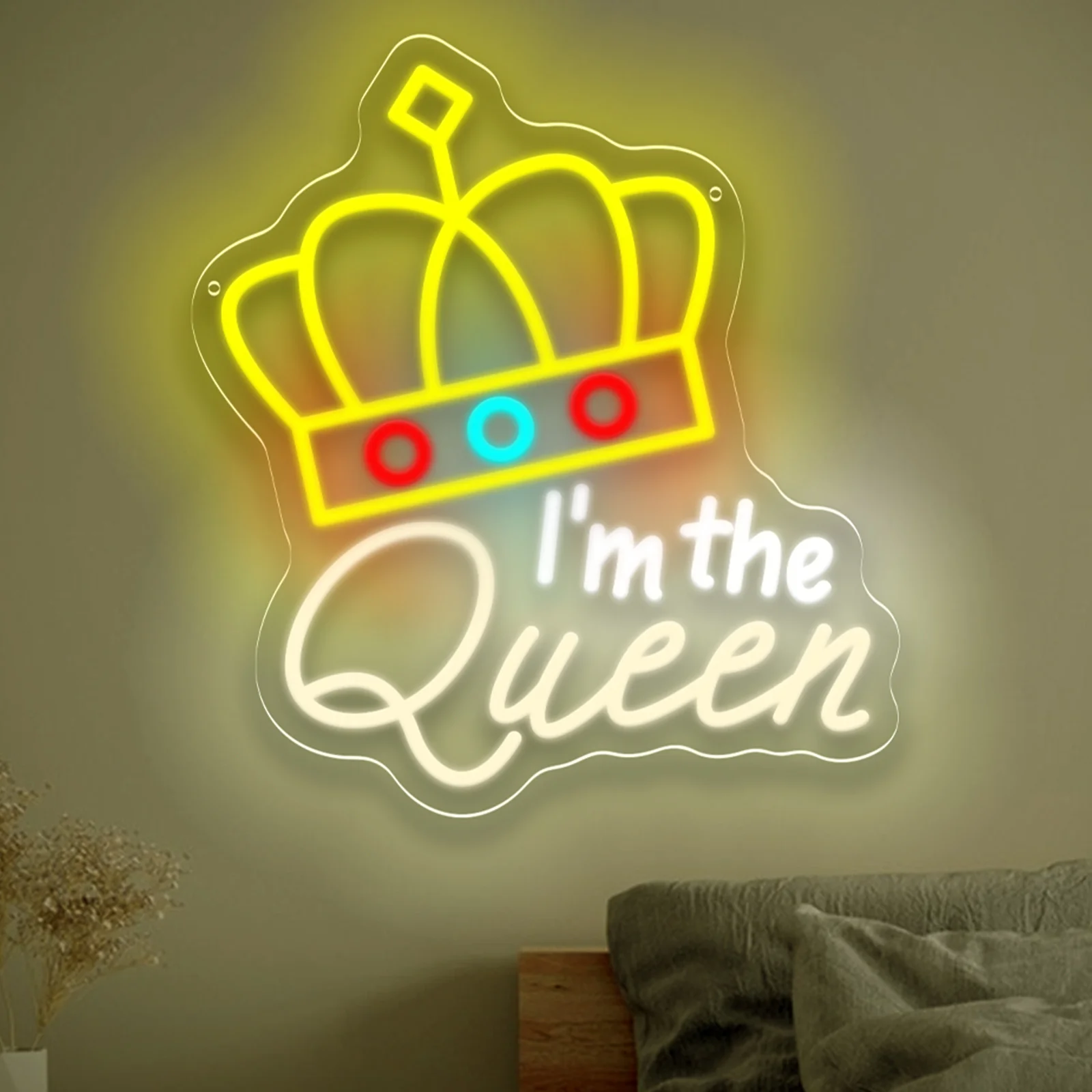 Im the Queen Neon Sign LED Wall Art Crown USB Powered  Bedroom Vanity Dressing Room Party Girls Room Aesthetic Decor Gift