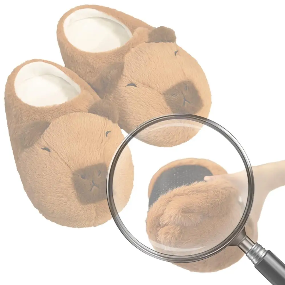 

Женские плюшевые тапочки с капибарой, противоскользящие тапочки с рисунком капибары, мягкие термотапочки на плоской подошве, удобные уличные зимние тапочки