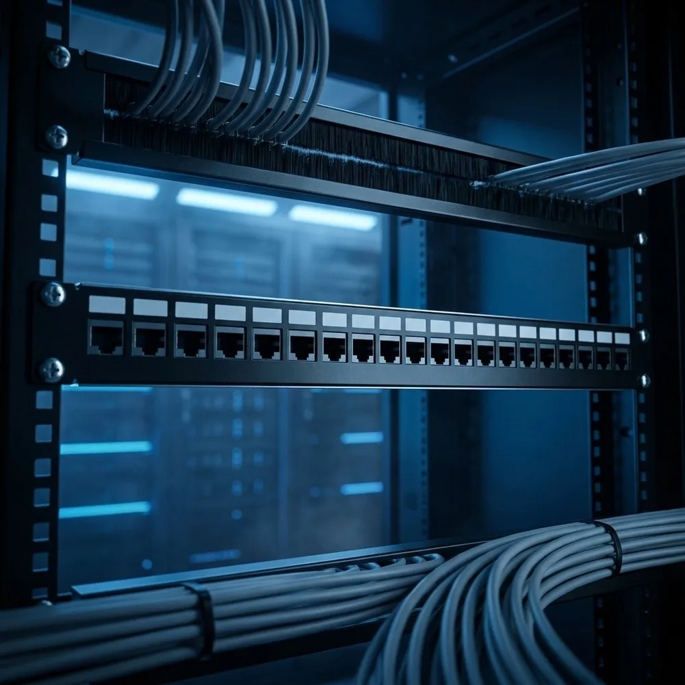 24 Port Shielded Network Patch Panel Compatible with Industry Standard Rack Dimensions and Module Mounting Requirements