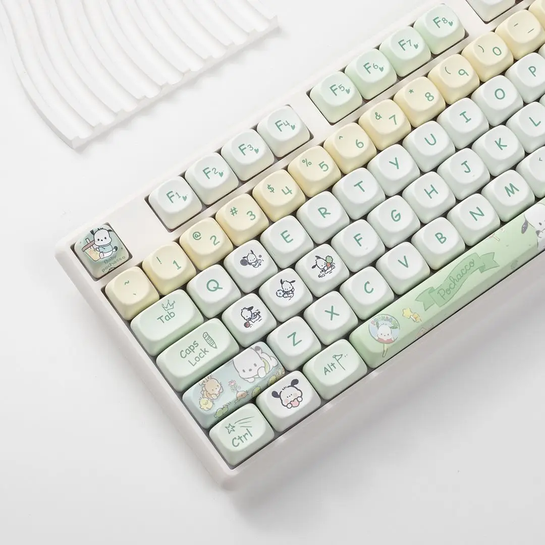 Pastel Cream White Pochacco Keycaps Set Sanrio Cartoon Pbt Keycaps for Mechanical Gaming Keyboard Birthday Gift for Girls Gamers view 2