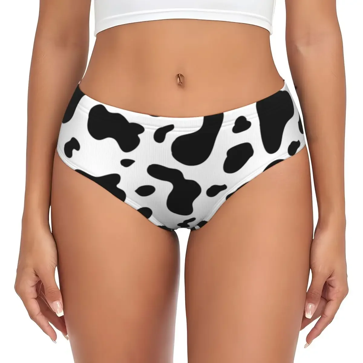 

Custom Women Tan Black And White Cowhide Panties Breathable Cow Skin Texture Briefs Underwear
