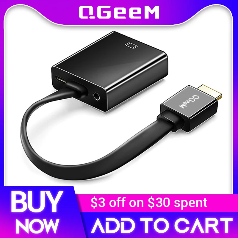 QGeeM HDMI a VGA adattatore Digitale ad Analogico Audio Video Converter Cavo 1080p per Xbox 360 PS3 PS4 PC del computer portatile TV Box Proiettore