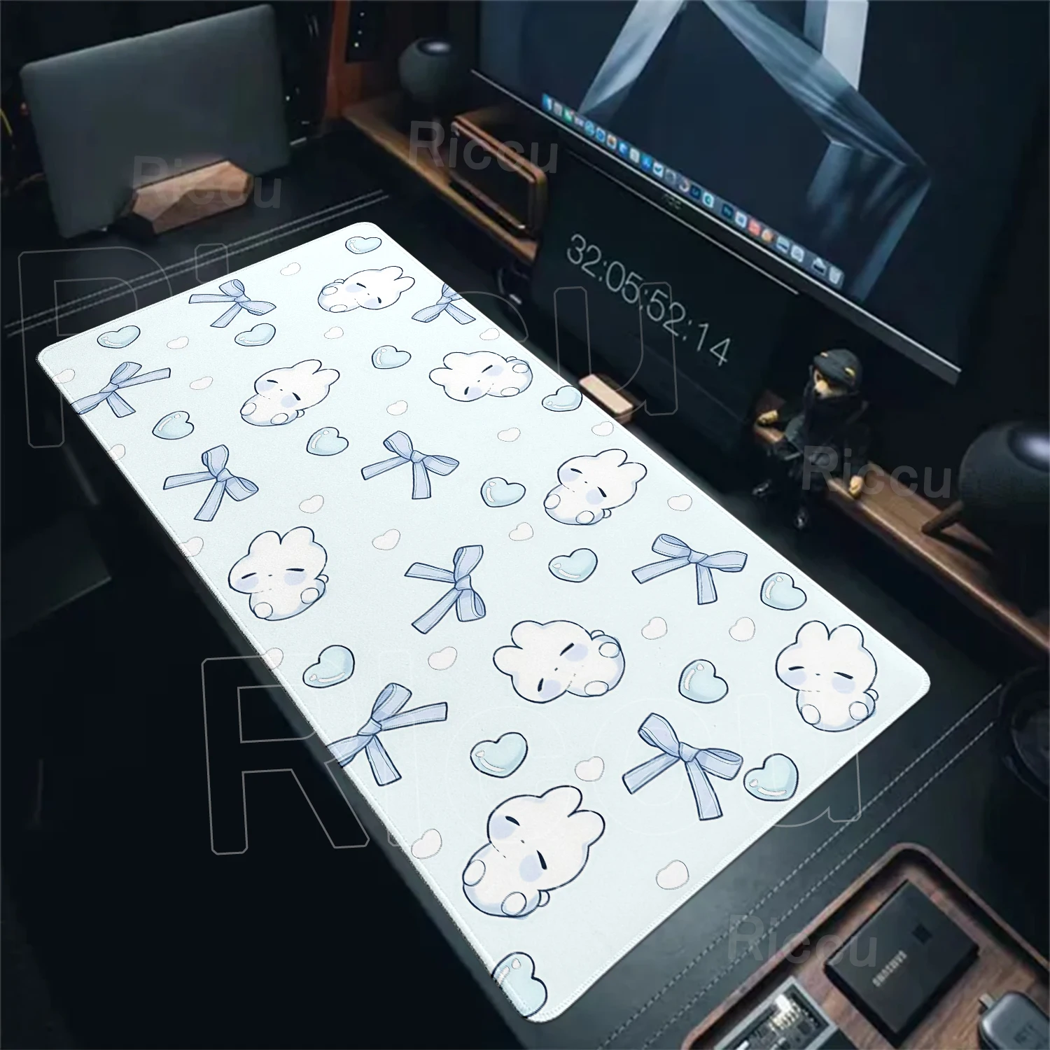 Blue Bow Bunny Creative Large Mouse Pad Ins Cartoon Office PC Decor Desk Mat Kawaii Girl Cute Gift Computer Anti Slip Mousepad
