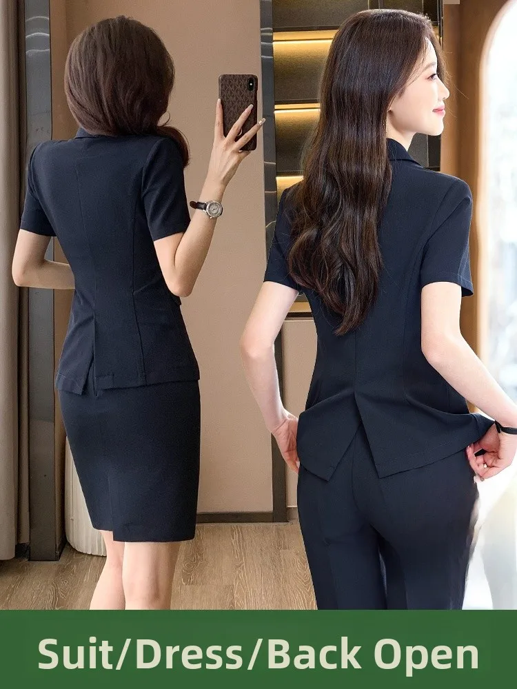 Lightweight Short Sleeve Suit Set for Women Summer Thin Interview Formal Managerial Professional Outfit Polyester Commute Style