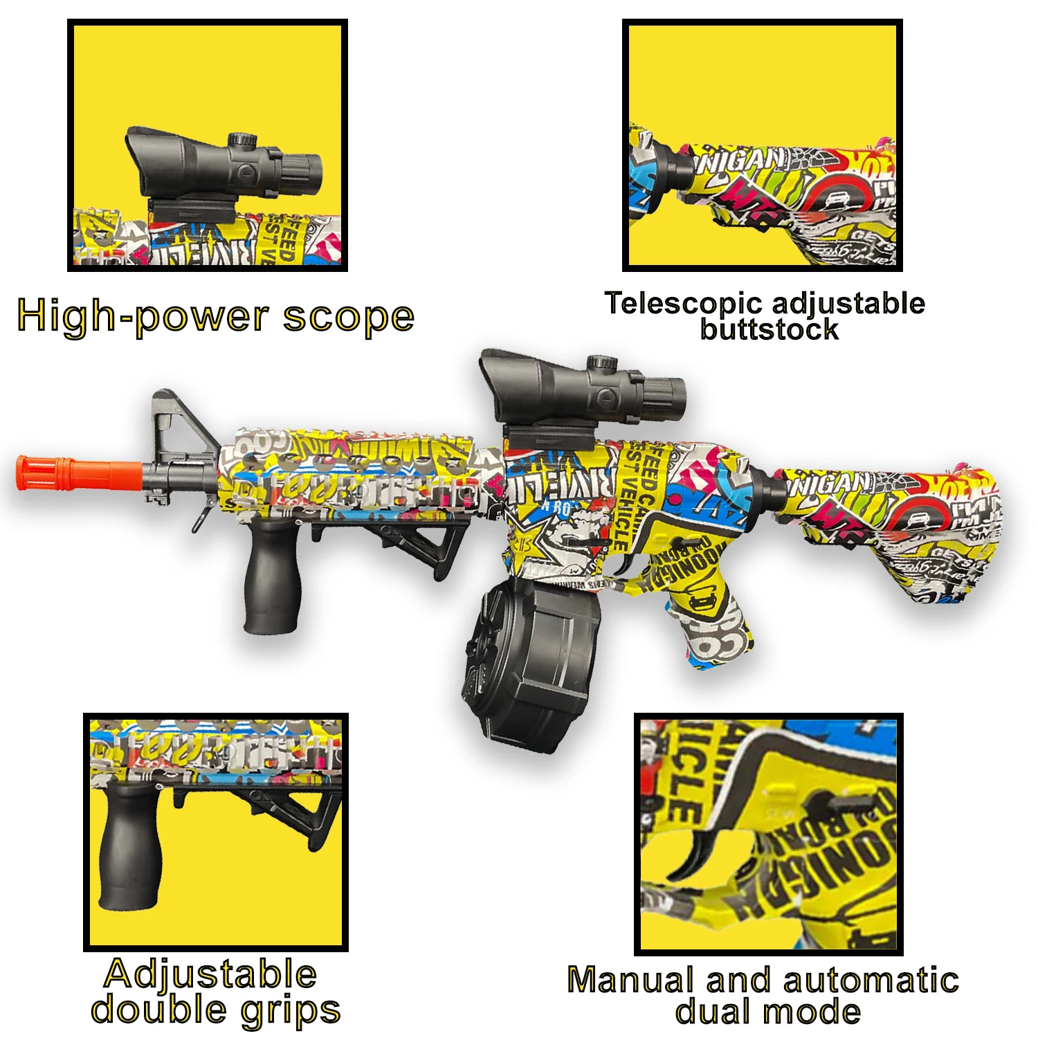 M416 gel ball toy gun with drum, manual and automatic modes, suitable for outdoor games and Christmas gifts bullets not include