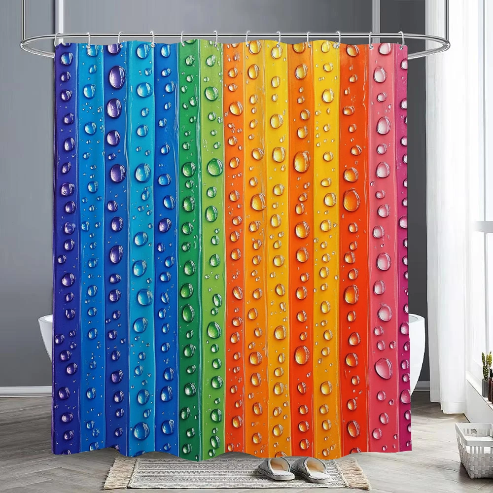 Modern Colorful water drops rainbow pattern Shower Curtain, Bathroom Decor Shower Curtain, Waterproof Shower Curtain with Hooks