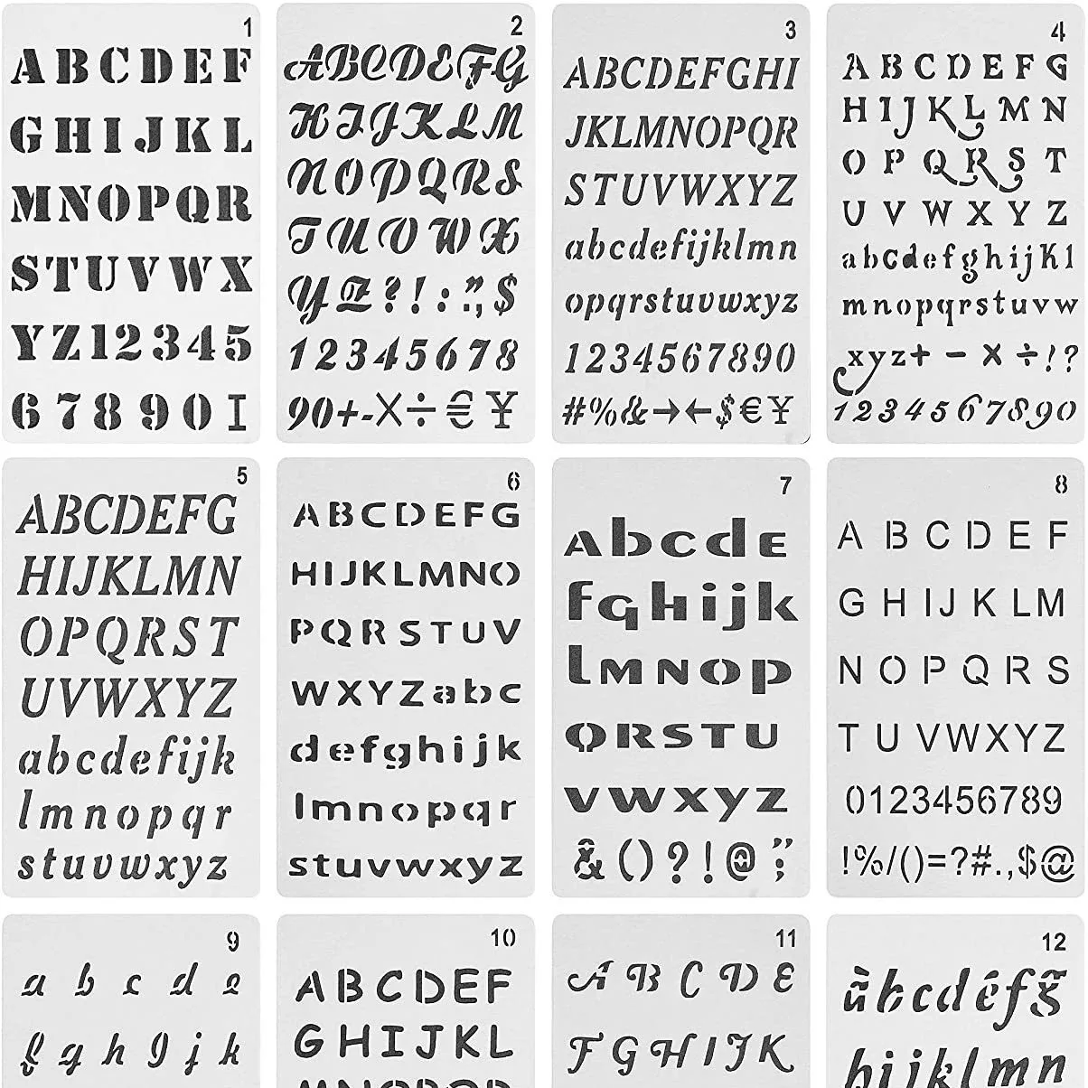12 englische Alphabet-Schablonen, geeignet für Holzkunst-Buchstabenmalerei, wiederverwendbare Schablonen zum Basteln, Zeichenschablonen, geeignet für Heimwerker