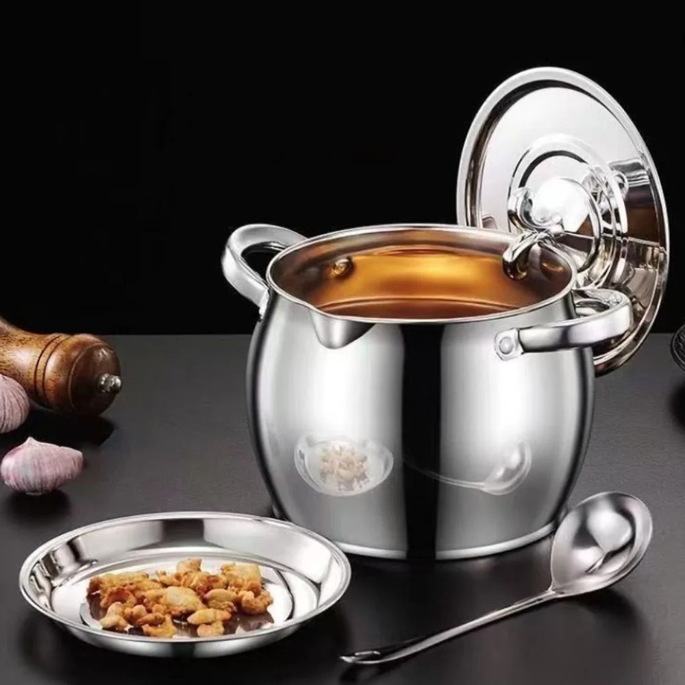 

1.5/4L Lard Strainer Tank Binaural Handle Stainless Steel Oil Filter Pot with Spoon and Filter Large Capacity Lard Jug Canteen