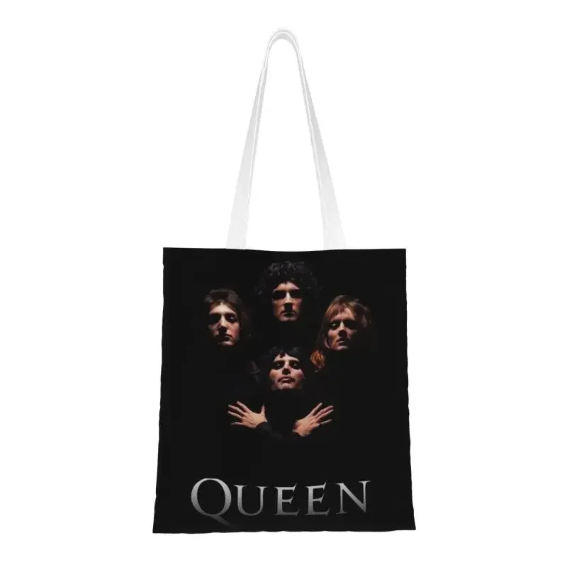 Rock Band Freddie Mercury Grocery Shopping Bags Kawaii Printed Canvas Shopper Tote Shoulder Bag Durable British Singer Handbag