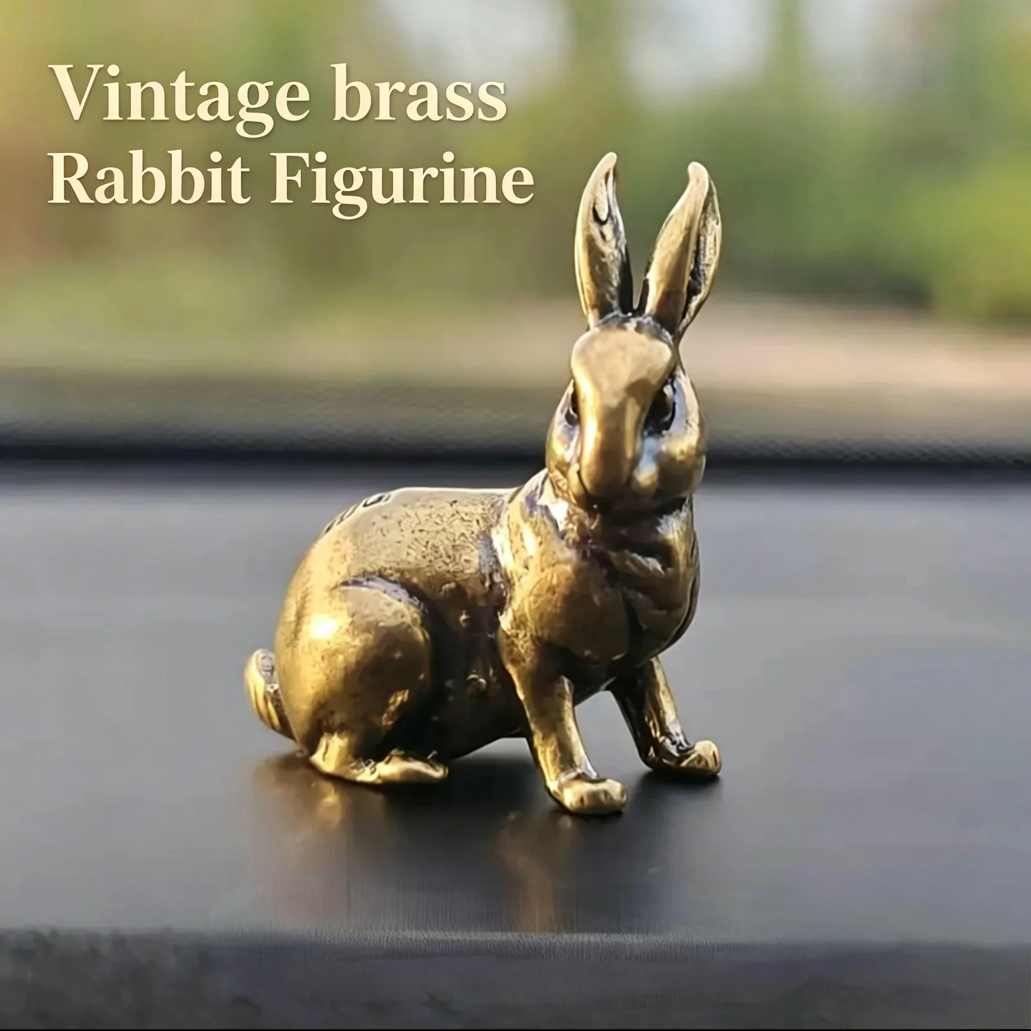 Vintage Brass Rabbit Figurine Retro Metal Statue Ornament for Home Desktop Tea Table Decoration Collectible Craft Gift