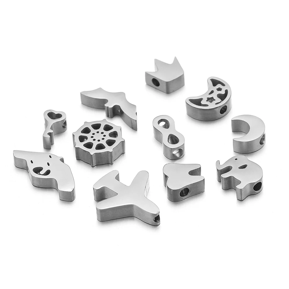 5 Stück Spiegelpolierte Edelstahl-Mondperlen, Kronen- und Tier-Abstandsperlen für DIY-Schmuckherstellung, Armbänder und Halsketten für Frauen – Detail 3