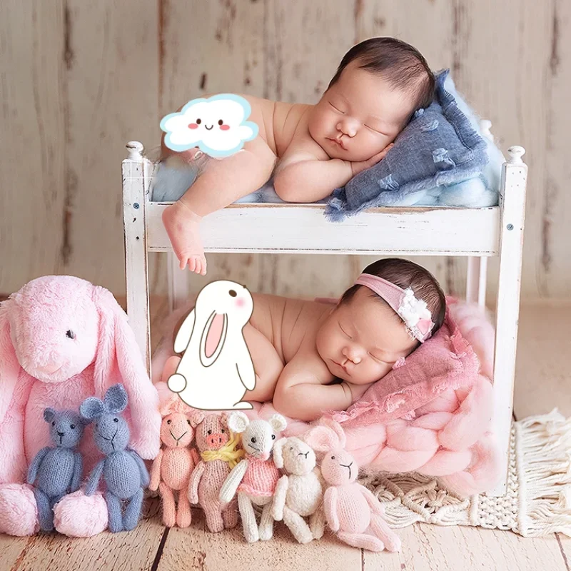 Newborn Photography Props Detachable Vintage Twins High Bed Baby Shooting Posing Backdrop Chair Photographic Furniture Supplies