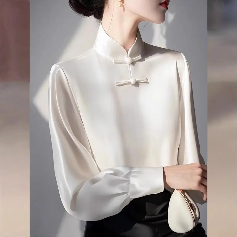 

New Arrival Tang Suit Young Style Top New Chinese Style White Collar Button-Up Women's Spring
