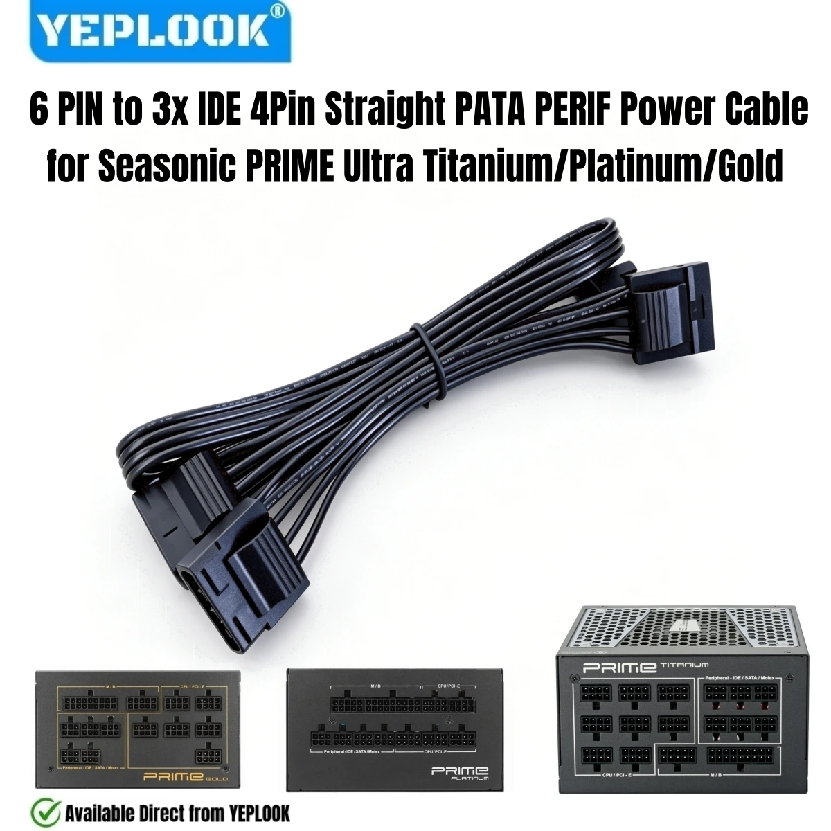 6PIN to 3x IDE 4PIN PATA PERIF Power Cable for Seasonic PRIME Ultra 1300W, 1000W, 850W, 750W, 650W