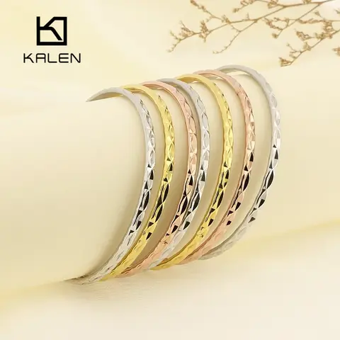 Kalen 1pcs 7pcs Minimalist Water Wave Pattern Bracelet Stainless Steel Women's Fashion Jewelry Gold Silver Rose Gold Color