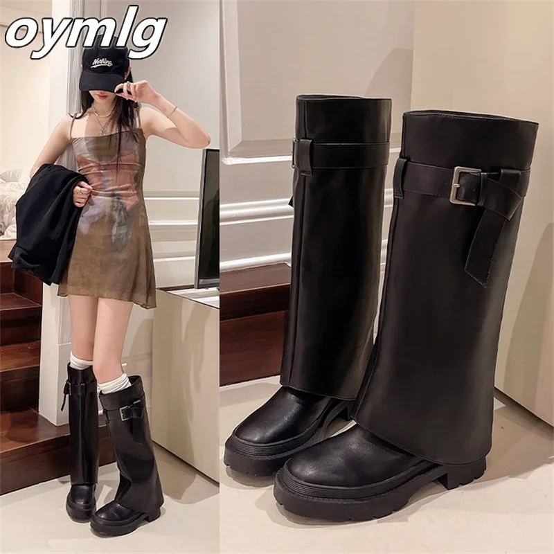 Hot girl design sense 2024 new long tube boots thick soled knight boots fashionable retro high tube pants tube boots for women