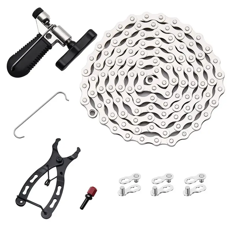 HOES-Bike Chain Kit,Single Speed Multi-Function Bike Repair Kit, With Chain Breaker Bike Link Plier And Hook Etc Accessories