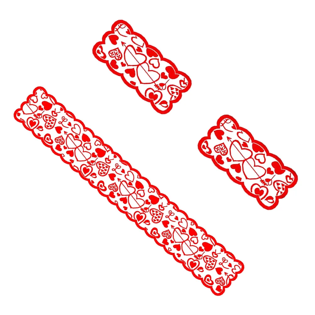 

1Set Heart Shaped Table Runner 33x183cm 2 Tablemats 30x45cm Creative Festive Holiday Decoration Protects Table