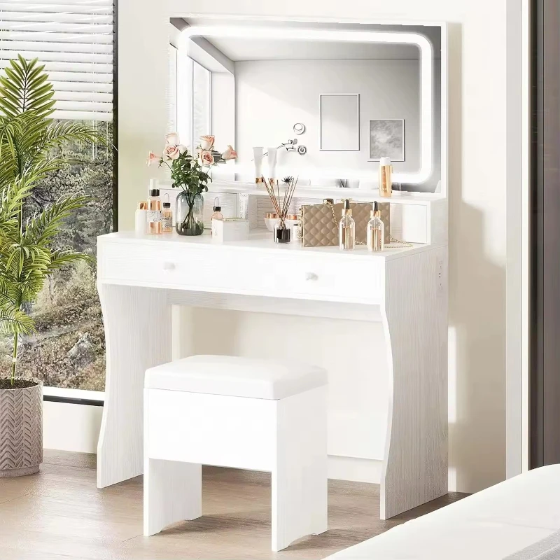 Modern multi-functional small locker LED lighting mirror, environmentally friendly and durable bedroom dresser furniture