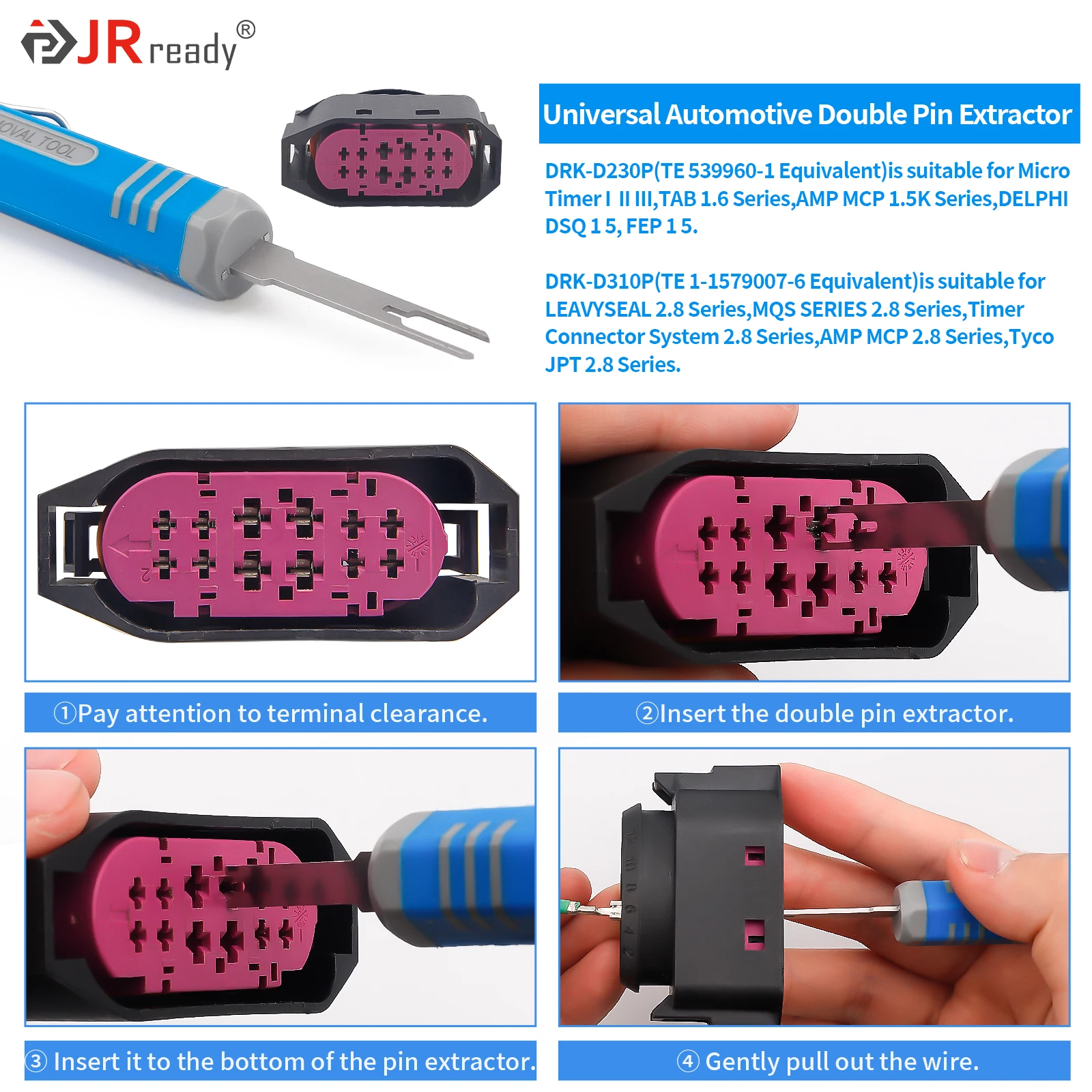 JRready ST5253 Automotive Terminal Removal Tool Kit-Car Pin Extractor Tool Set-Double Pin Extractor-Terminal Release Tool