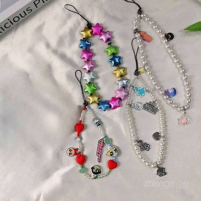 Lucky Star Bracelet Small Fresh Wrist Pendant Cartoon Bead Chain Cute Phone Hanging Rope Charm Cell Phone Chain  Anime Lanyard