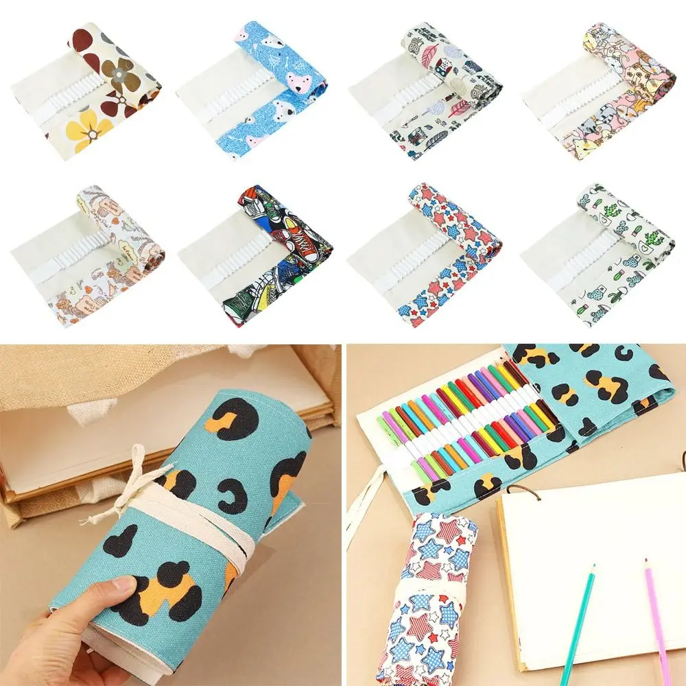 

Thick Pen Curtain Durable Canvas 12 Holes Pen Bag Roll Up Pouch School Office