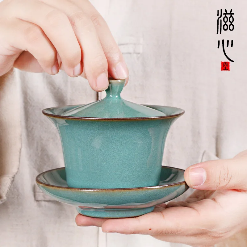 

Zixintang Longquan Celadon Sancai Cover Single Tianqing Open Piece Ge Kiln Kung Fu Set Household Tea Making Bowl