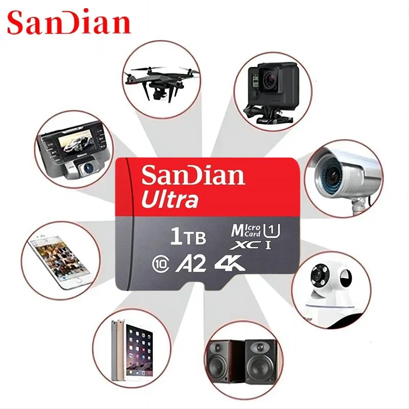 بطاقة Sandian ذات سعة حقيقية MicroTF SD 512 جيجابايت 256 جيجابايت بطاقة ذاكرة عالية السرعة Cartao De Memoria 1/2 تيرا بايت للهواتف الذكية نينتندو سويتش