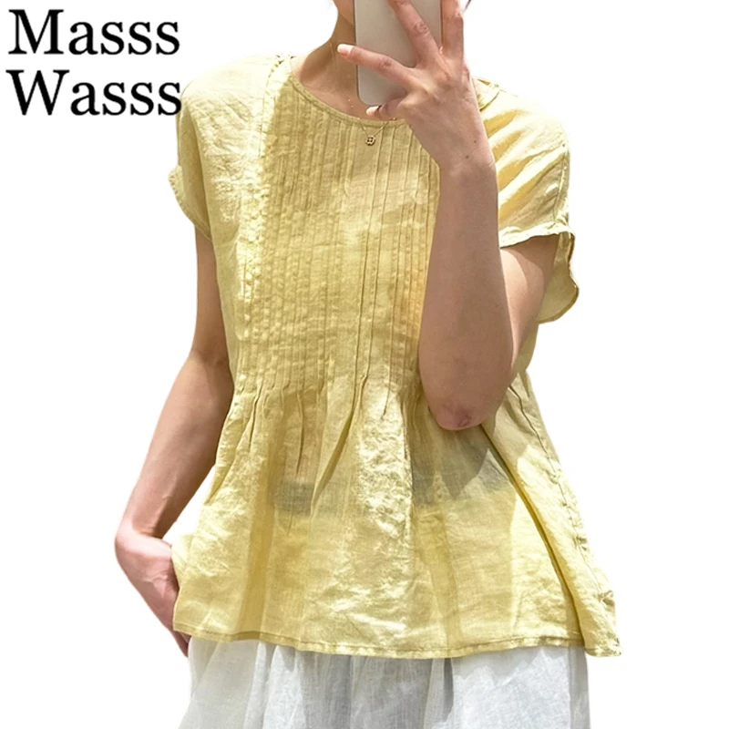Masss Wasss 2026 Korean Design Vintage Soild Tee Shirts Womens Summer Fashion Classic Tops Ladies Leisure Loose O Neck Clothes