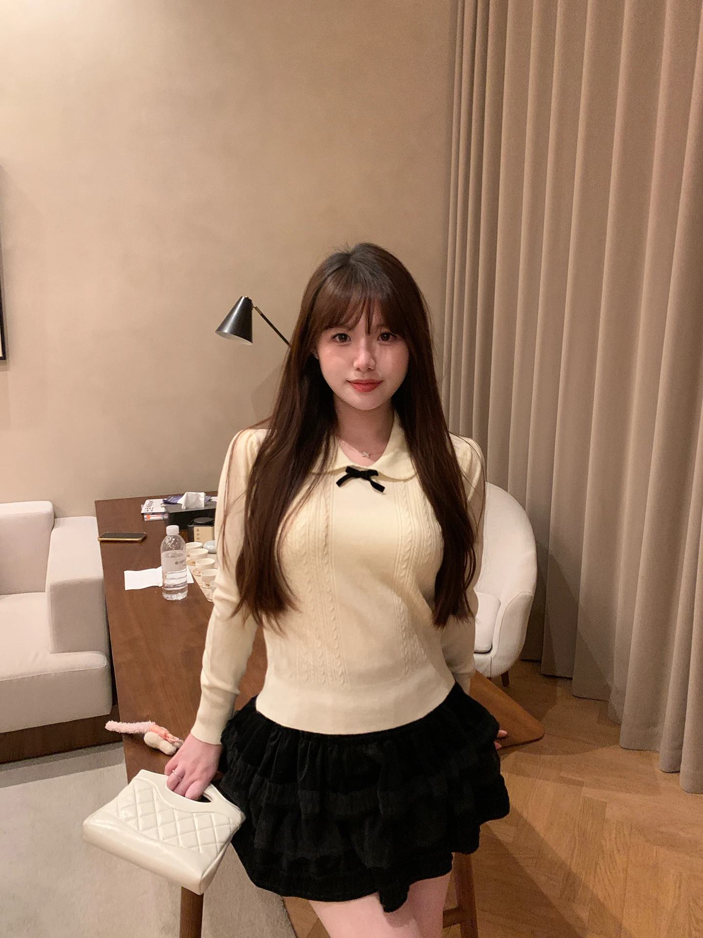 

Мягкий вязаный свитер с воротником-стойкой и бантом для девочек и женщин, удобный и модный