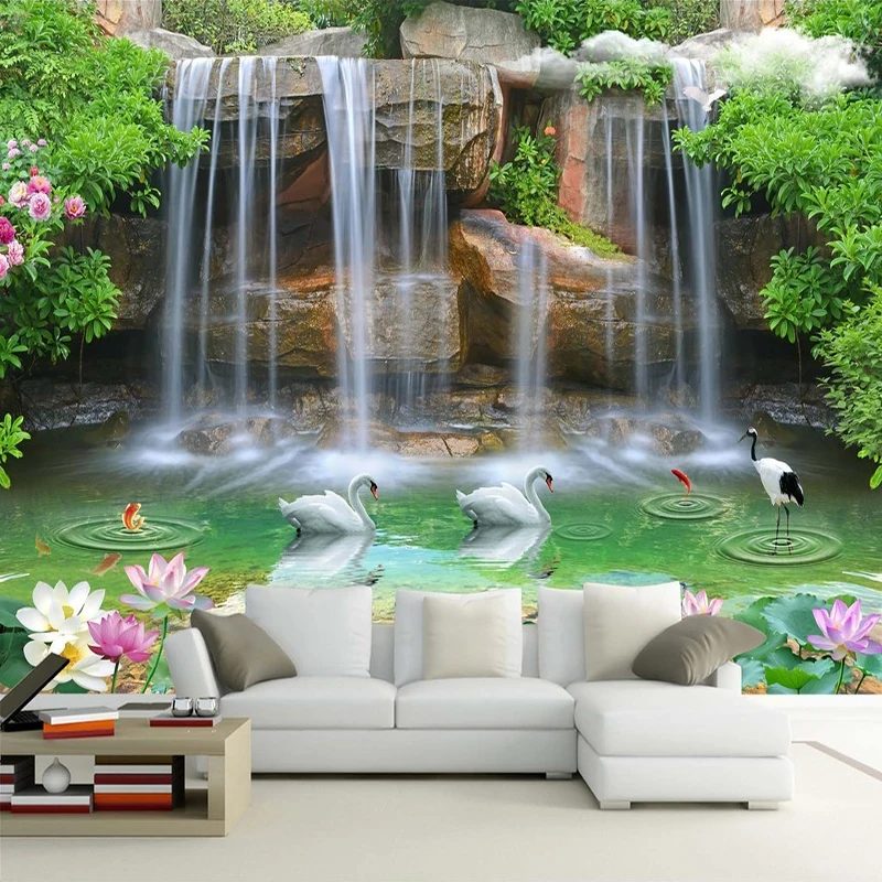 Custom Photo Wall Paper 3D Stereoscopic Waterfall Landscape Painting Living Room Sofa TV Background Wallpaper for Bedroom Decor