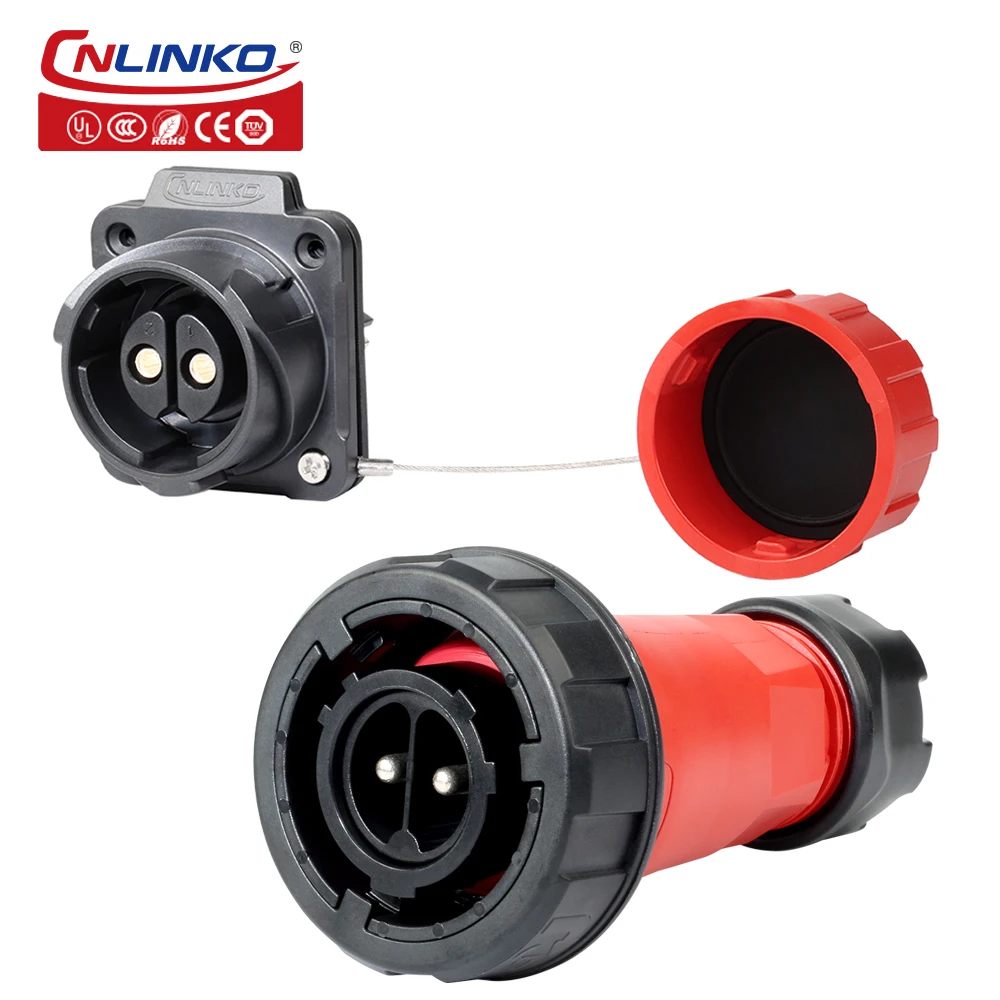 Cnlinko YM-28 IP68 Plastic 50A 500V AC Power Connector 2 Pin Circular Waterproof Connector