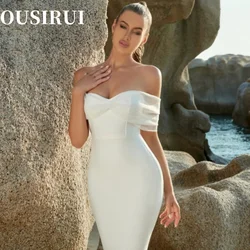 Evening Wedding Club Party Female Dress 2024 Summer Women White Mesh Midi Mermaid Bandage Dress For Off Shoulder Vestidos