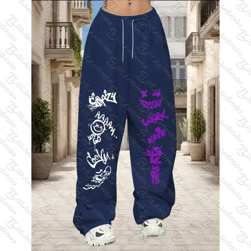 Women's Kids Sporty Large Printed Sweatpants Loose Straight-leg Sport Trousers with Pockets And Drawstrings for Summer Autumn